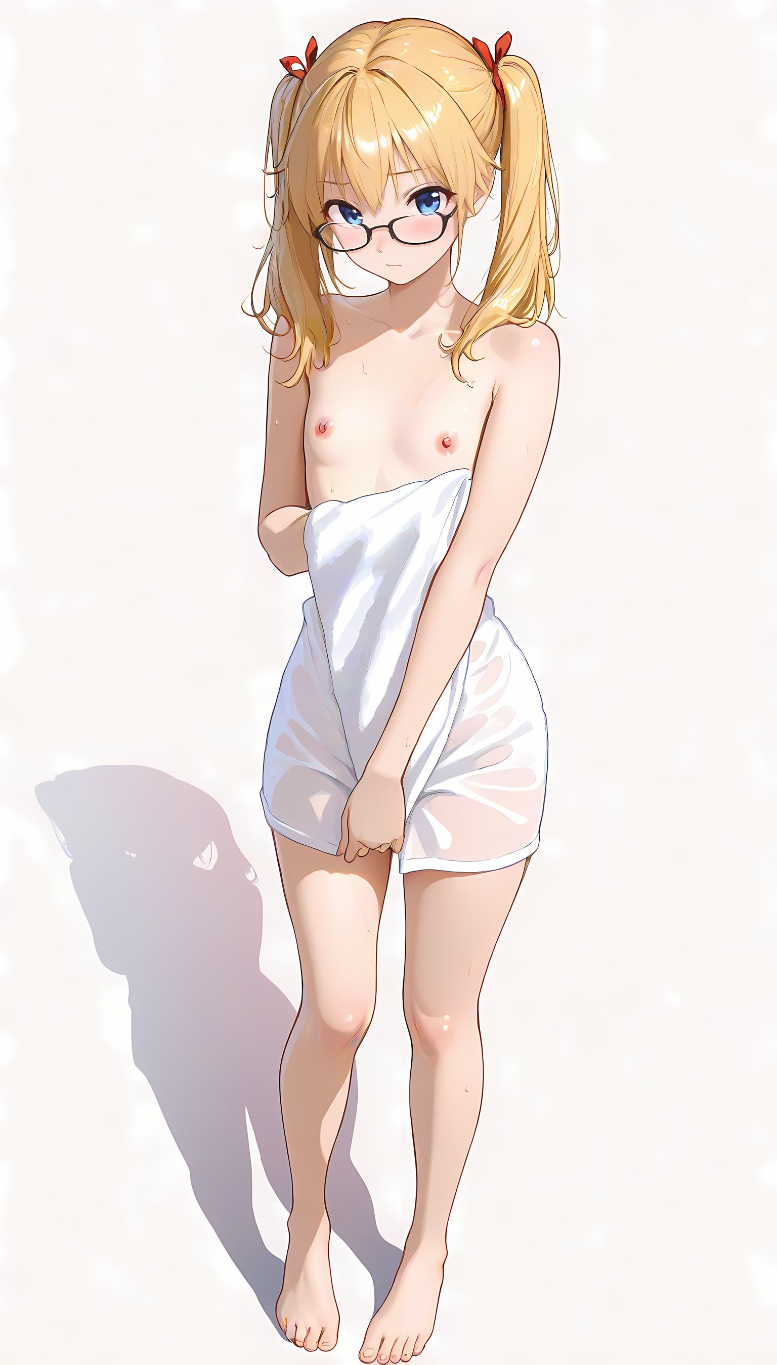 【AIイラスト】ツインテール美少女がタオルの微乳を丸出し！