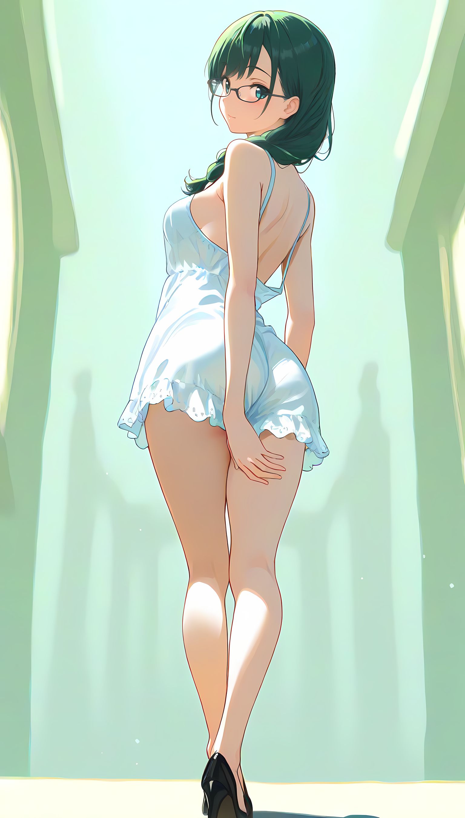 【AIイラスト】もえちゃんの部屋着が超透け過ぎぃ！ムラムラするもえちゃんの背中と右側の裸体を見つめち