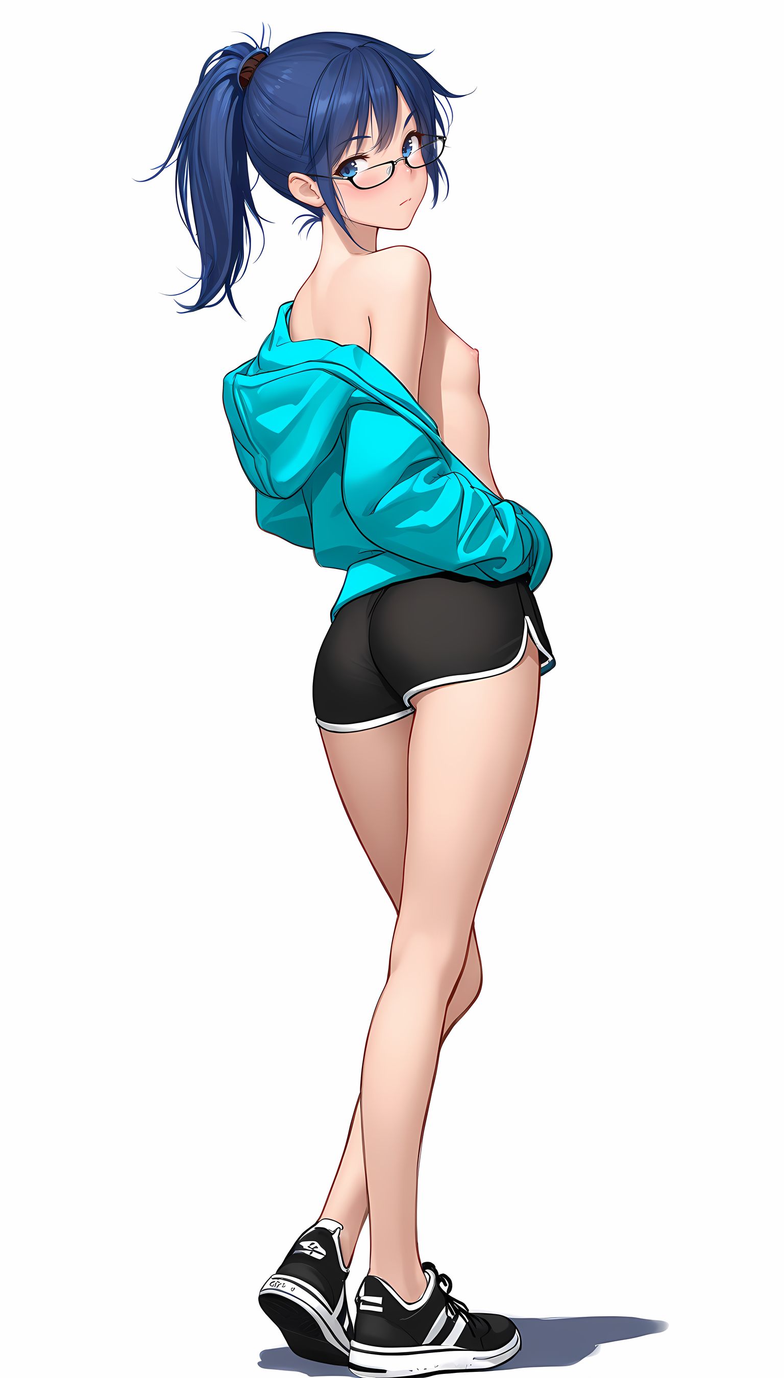 【AIエロ画像】パーカー姿のポニーテール美少女が微乳を見せる！