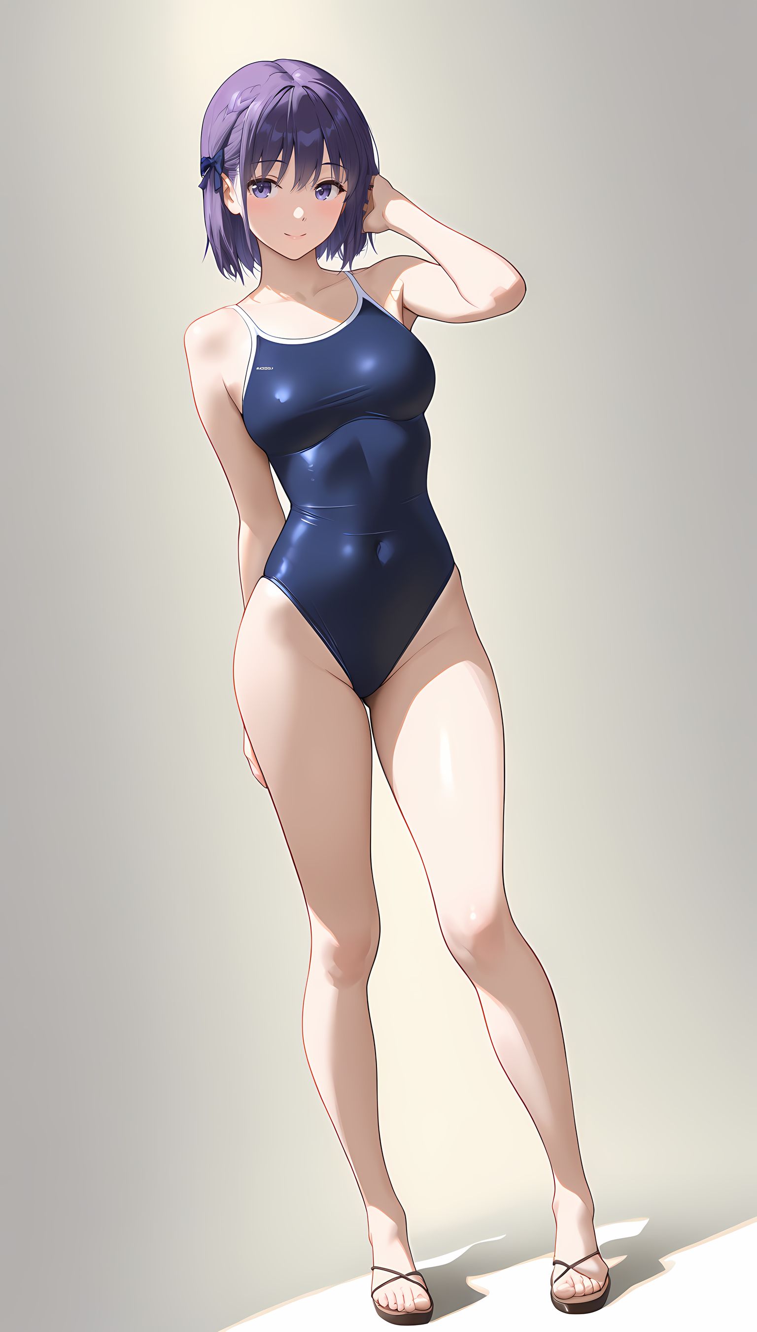 【AIイラスト】ワンピースの水着美乳がえっちな三つ編み娘！