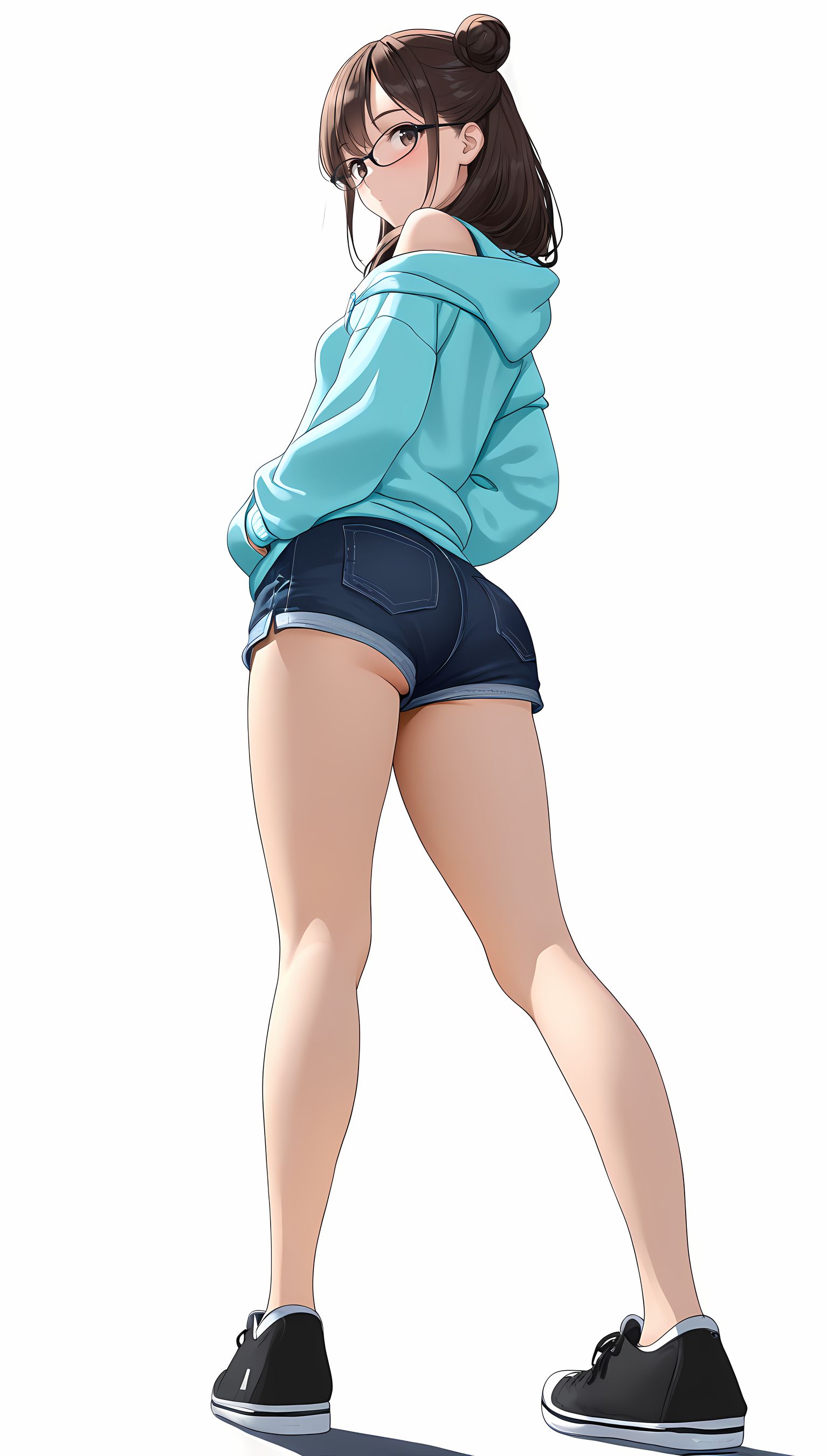 【AIイラスト】お団子ヘア美少女がパーカー着てお尻ふりふり！